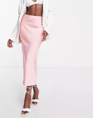 ASOS DESIGN satin bias midi slip skirt in pink jam | ASOS | ASOS (Global)
