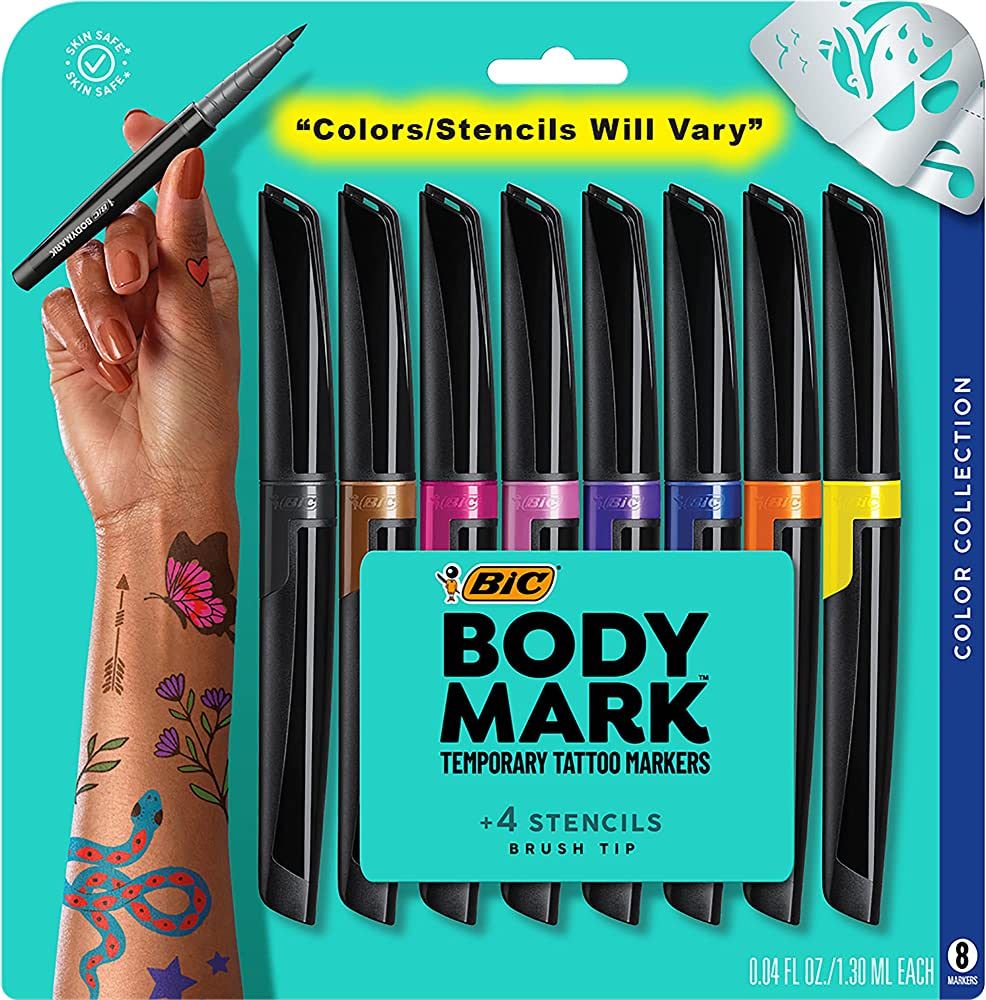 BIC BodyMark Temporary Tattoo Markers for Skin, Color Collection, Flexible Brush Tip, 8-Count Pack o | Amazon (US)