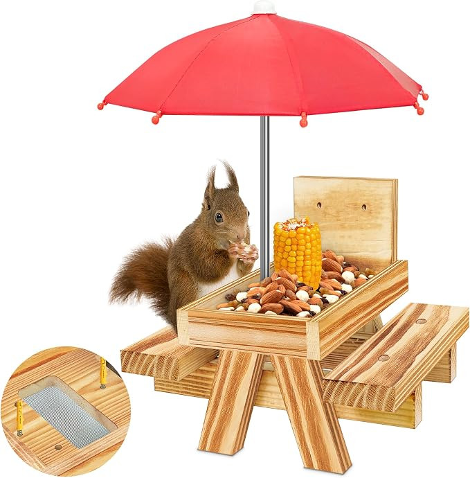 Carbonized Wood Squirrel Feeder with Red Umbrella, Squirrel Feeders for Outside Funny squrrill Pi... | Amazon (US)