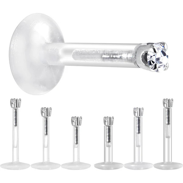 Solid 14KT White Gold 1.5mm CZ Bioplast Push in Labret Monroe | Body Candy