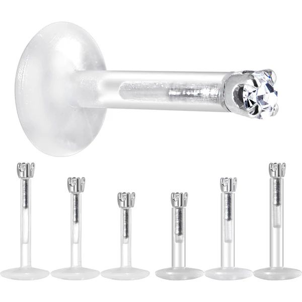Solid 14KT White Gold 1.5mm CZ Bioplast Push in Labret Monroe | Body Candy