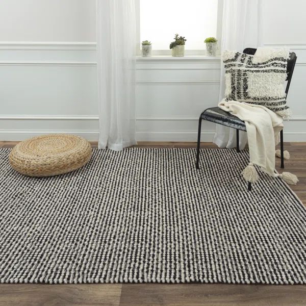 Doly Geometric Handmade Handwoven Wool Black Area Rug | Wayfair North America