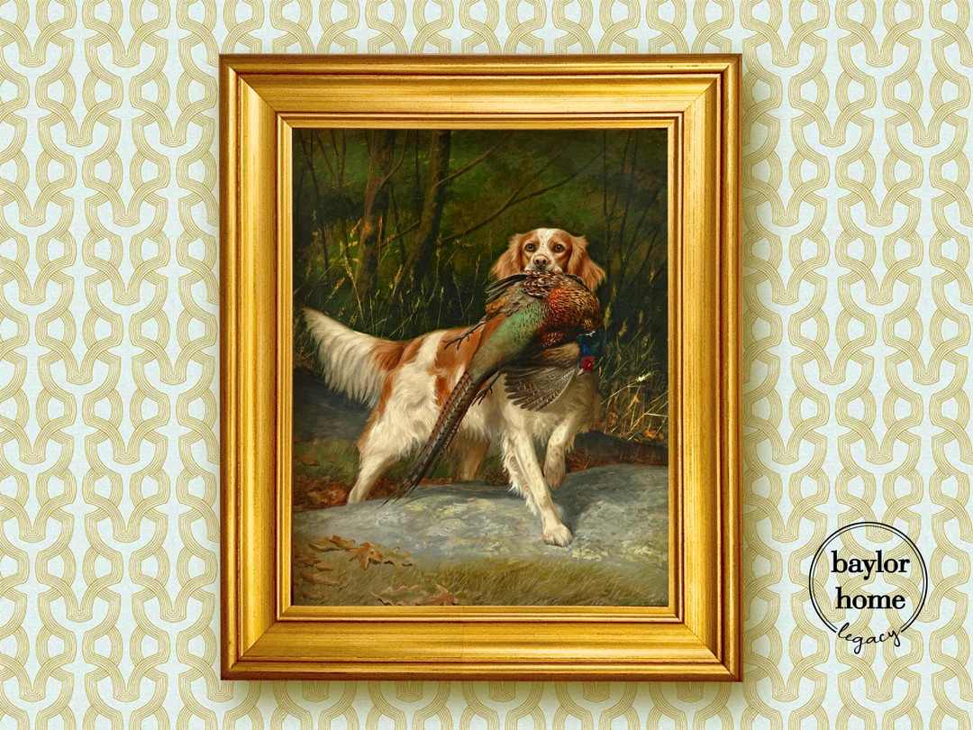 Framed Irish Setter With Pheasant Oil Painting Canvas Print, Vintage Rustic Country Cottage Bird ... | Etsy (US)