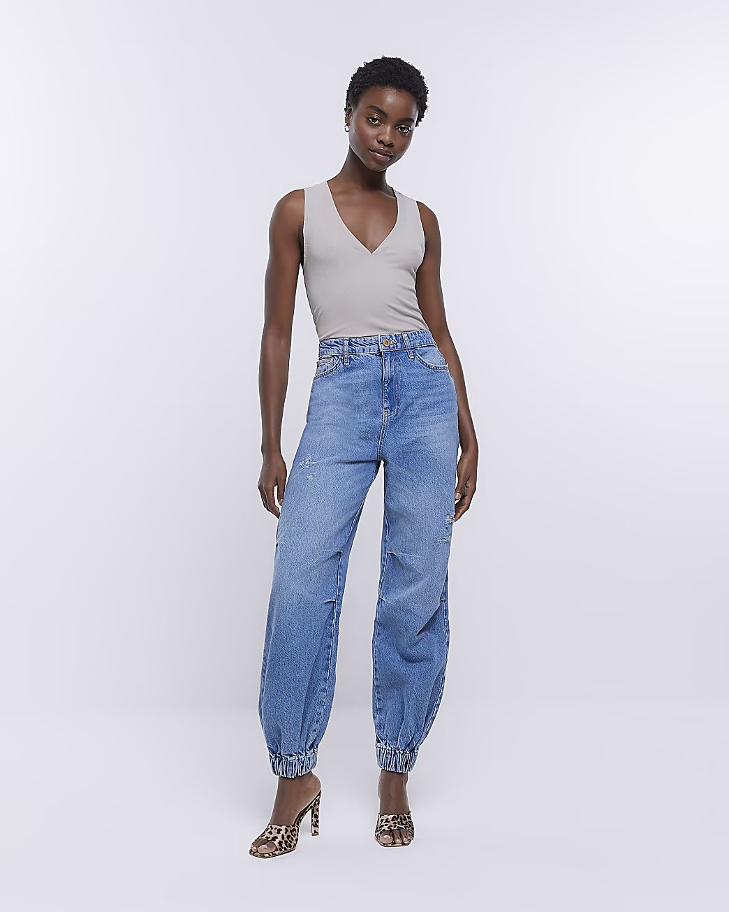 Blue high waisted jogger jeans | River Island (US)