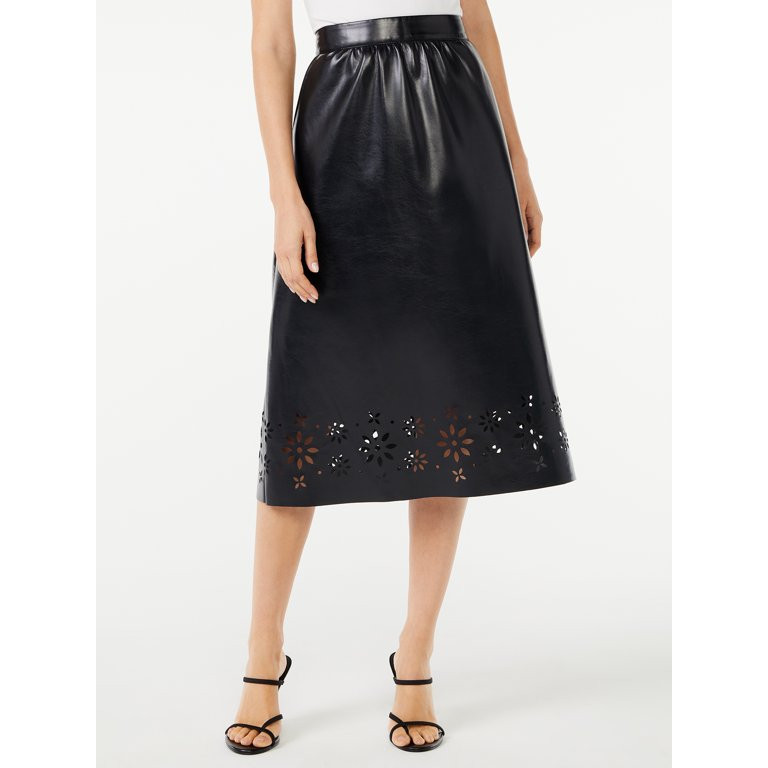 Scoop Women's Faux Leather Laser Midi Skirt | Walmart (US)