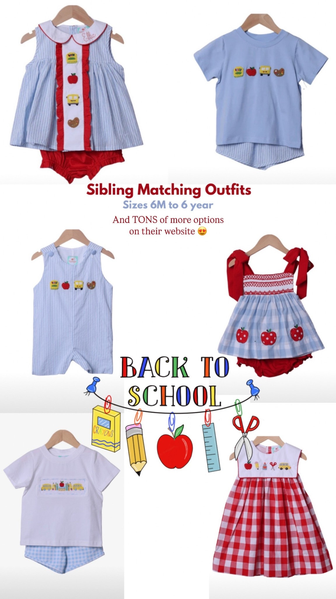 Matching Sibling Back to School outfits! For babies and toddlers, ranging from sizes from 6 months to 6 years old.

This is one of my FAVORITE places to shop at for matching sibling outfits 😍 I love the smocked look for babies and love that they also have cute options for toddlers.

They have tonssss of more options on their site, these are just a few of my favorites 

#LTKFamily #LTKKids #LTKBaby