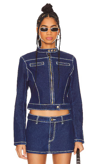Bella Moto Jacket in Blue Denim | Revolve Clothing (Global)