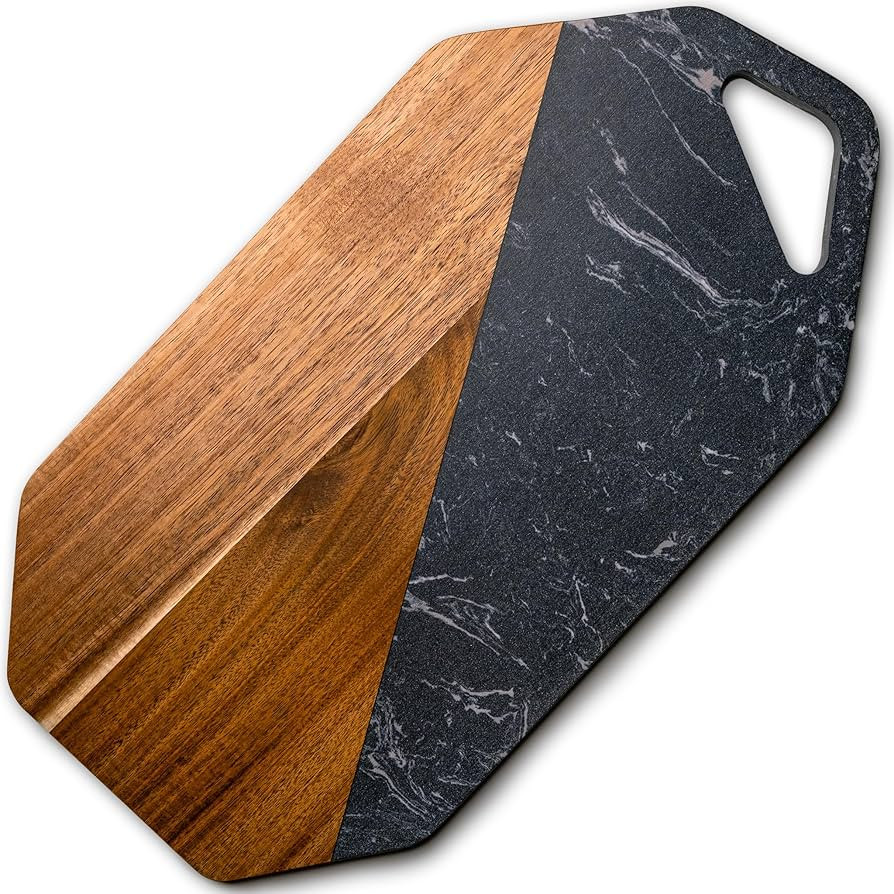 Livvine Wood Marble Cutting Board - 15.8x8.5 - Acacia & Black Marble Serving Board with Hanging H... | Amazon (US)