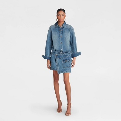 KBB by KAHLANA Women's Long Sleeve 'The Asymm Denim Dress' - Medium Wash M | Target