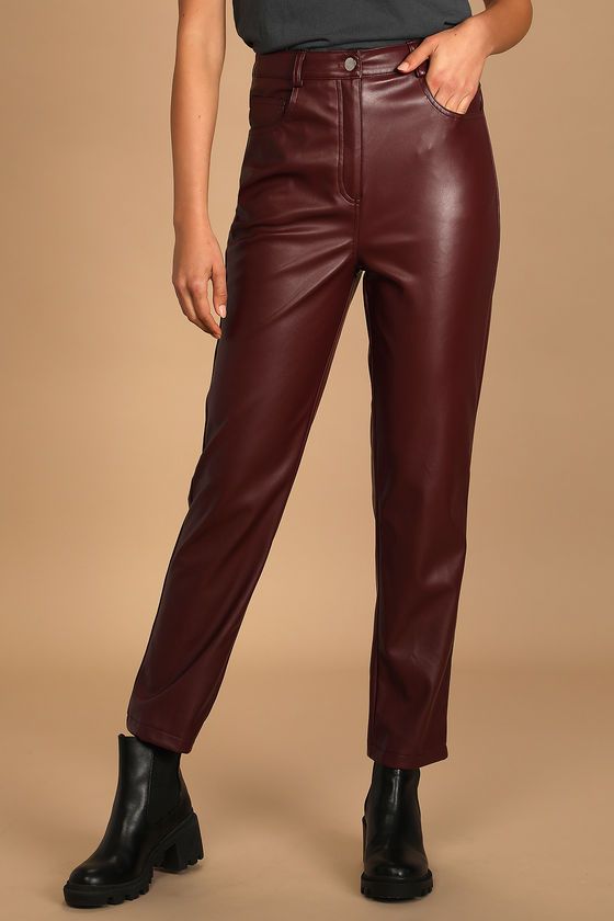 Hit Your Mark Burgundy Vegan Leather Straight Leg Pants | Lulus (US)