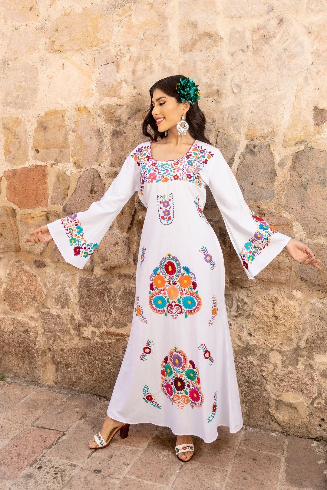 Maxi Floral Embroidered Dress. Latina Fashion Dress. Mexican Style Dress. Mexican Formal Dress. B... | Etsy (US)