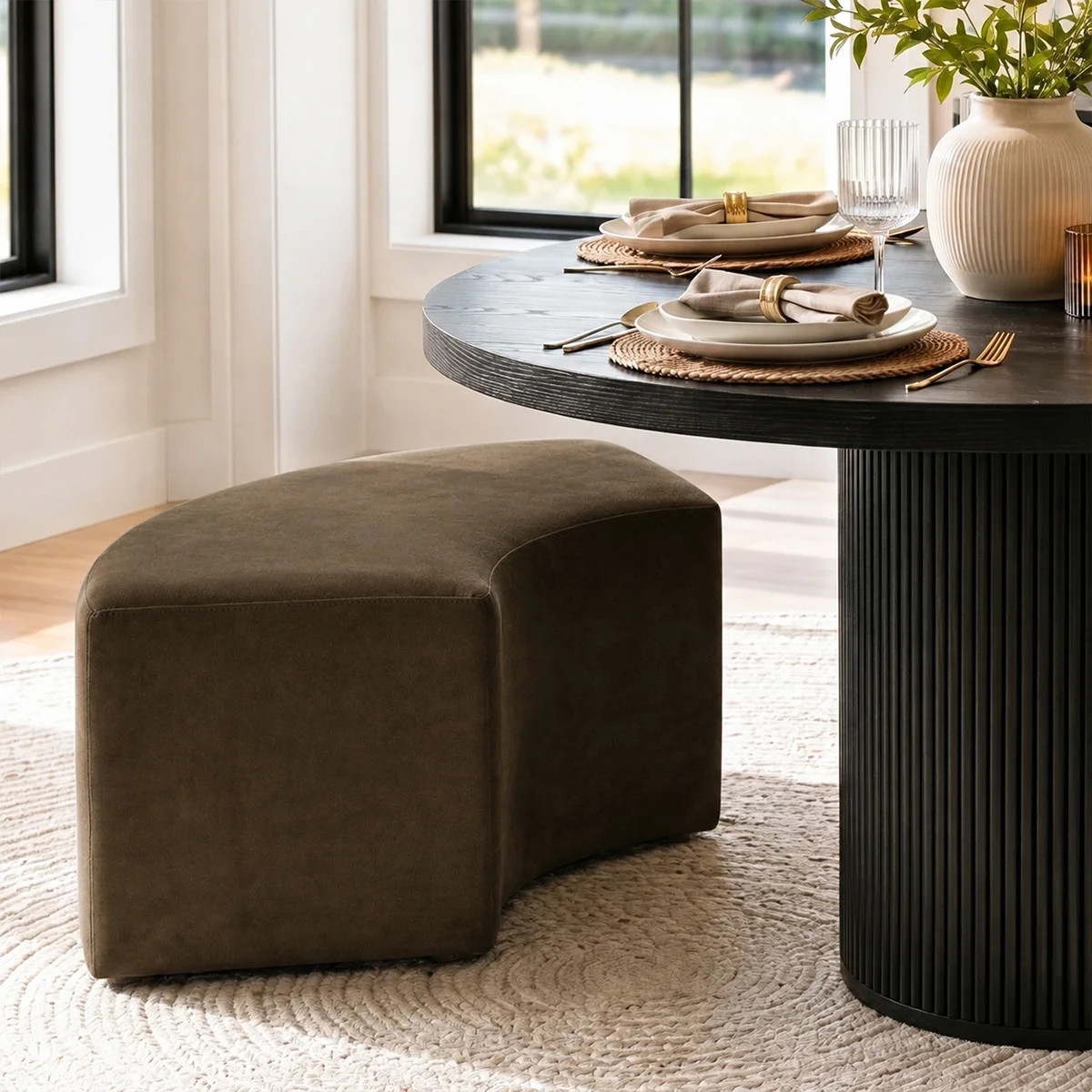 18.5" Seat Height Velvet Upholstered Curved Dining Bench | Wayfair North America
