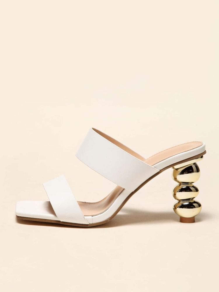 Double Strap Sculptural Heeled Mule Sandals | SHEIN