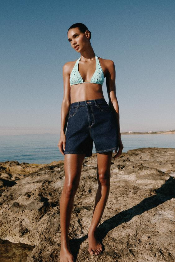 Zara - Z1975 Mom Fit Shorts - Mid-Blue - 6 - Woman | Zara UK