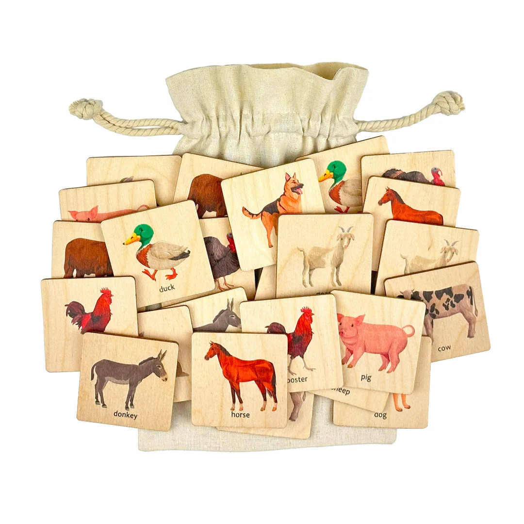 Wooden Farm Animals Memory Game, 1 2 3 4 Year Old Montessori Materials, Toddler Gift, Baby Wood P... | Etsy (US)