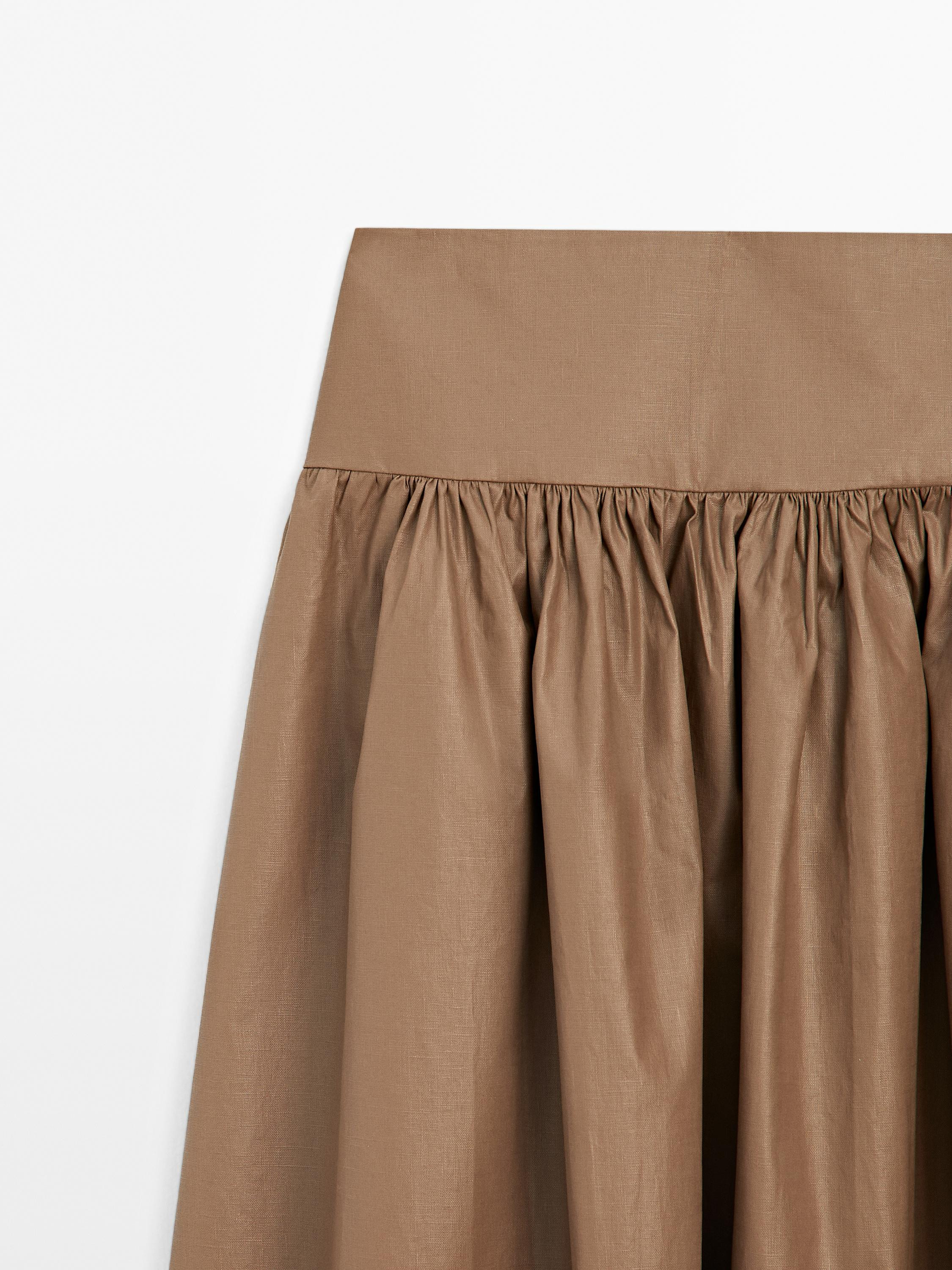 Midi skirt with scalloped yoke detail - Studio | Massimo Dutti US