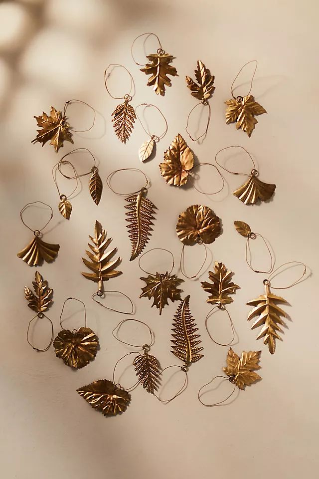 Leafy Brass Ornaments, Set of 24 | Anthropologie (US)