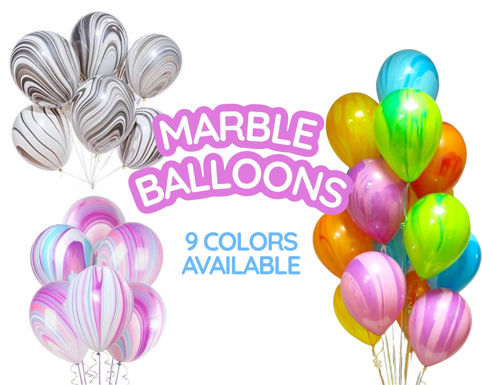 Marble Balloon CHOOSE YOUR COLOR Agate Gem Swirl Multicolor Bright Balloon Bridal Baby Shower Fir... | Etsy (Global)
