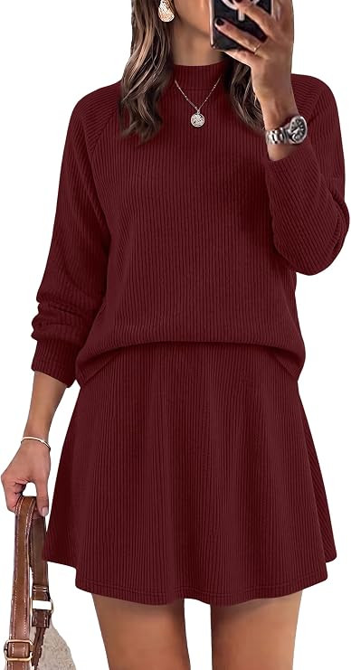 WIHOLL 2 Piece Sets for Women Mini Skirt Lightweight Sweaters Mock Neck | Two Piece Sets for Wome... | Amazon (US)