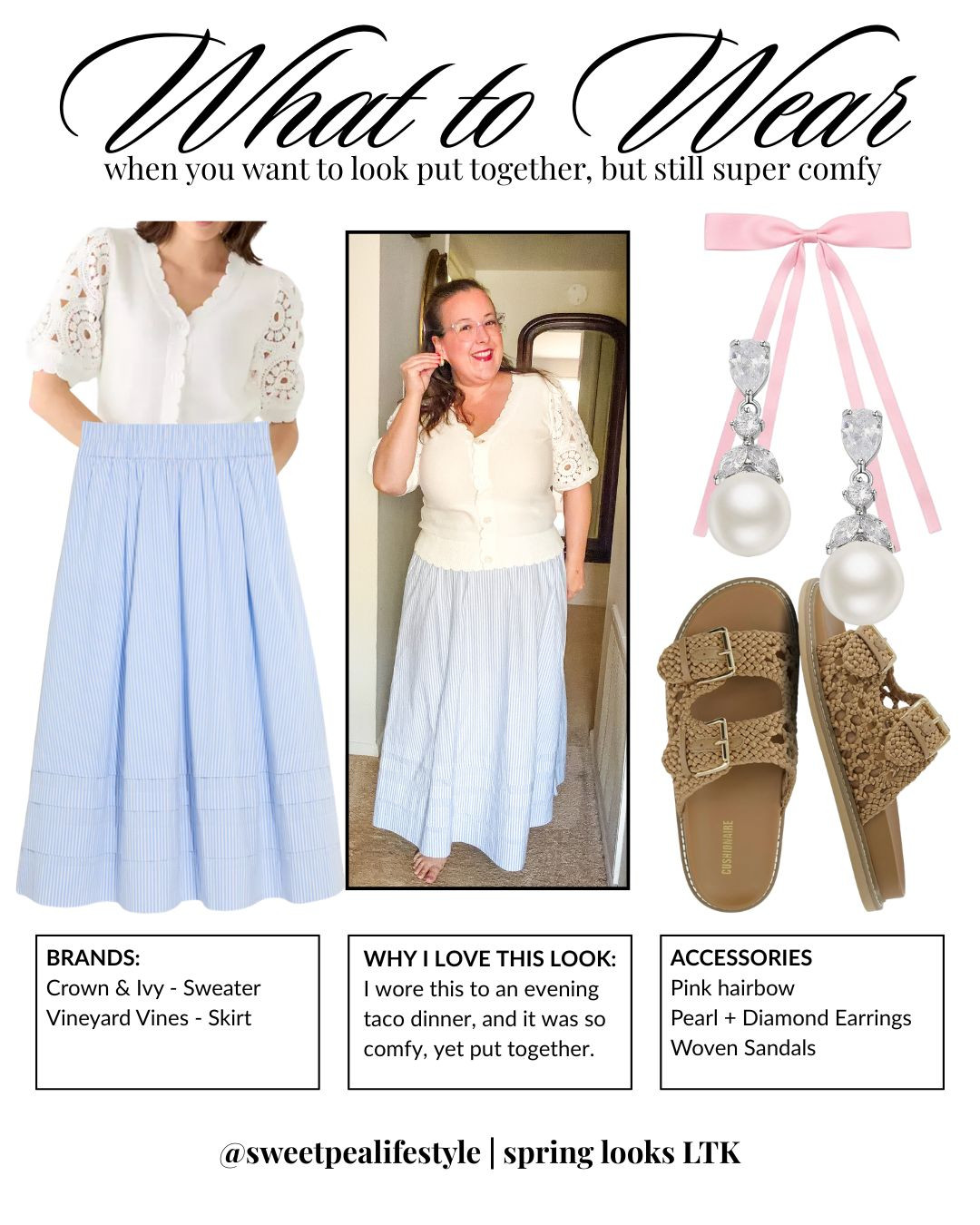 What to wear when you want to look put together… but still feel like yourself 🤍✨

This is one of those “no overthinking required” outfits that just works.
Soft, feminine, and secretly SO comfortable.

The combo:
• A lightweight knit cardigan with the prettiest little sleeve detail
• An easy, breezy skirt that moves with you (hello, elastic waist 👏)
• Simple accessories that make it feel intentional, not fussy

I wore this to a casual dinner and felt equal parts relaxed and pulled together—which, in my opinion, is the sweet spot.

Add a bow, a little sparkle, and a woven sandal… and suddenly it feels like a whole moment 🎀

Saving this formula for:
• dinner with friends
• last-minute invites
• “I want to feel pretty but also eat comfortably” nights 😉

Everything is linked here for you 💫 

 #LTKootd #LTKMidsize #LTKPlusSize