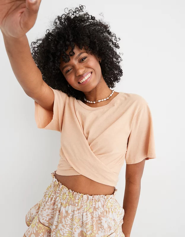Aerie Cropped Wrapback T-Shirt | American Eagle Outfitters (US & CA)