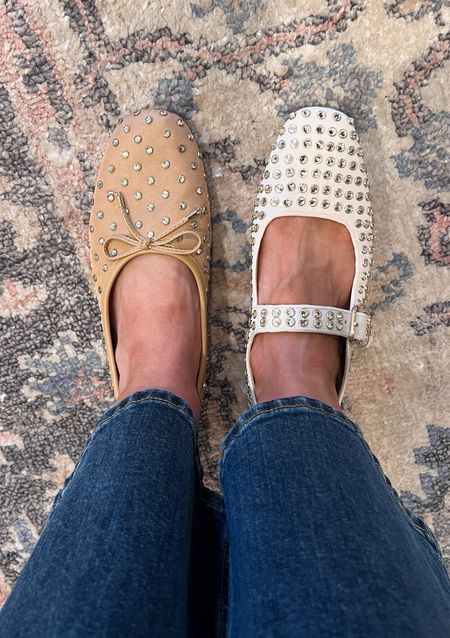 Rhinestone embellished ballet flats - both run TTS 

#LTKSeasonal #LTKshoecrush #LTKstyletip