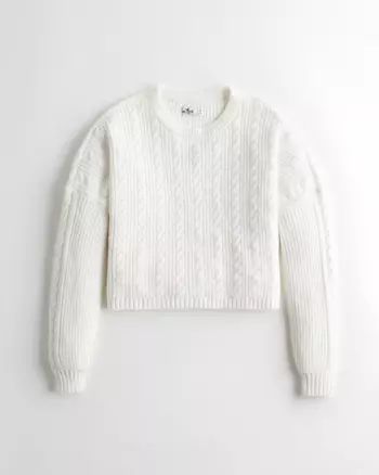 Crop Cable Crewneck Sweater | Hollister US