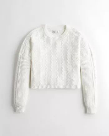 Crop Cable Crewneck Sweater | Hollister US