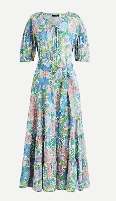 RARE J Crew XS Cotton Voile Tiered Belted Maxi Dress in Fairy Floral Button Down | eBay US