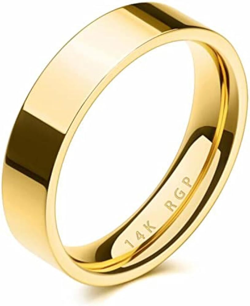 NOKMIT 5mm 14K Gold Filled Rings for Women Men Wedding Band Stacking Stackable Rings Pointer Fing... | Amazon (US)