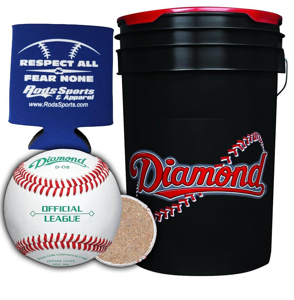 Diamond Sports D-OB DOB Baseballs in 6-Gallon Ball Black Cushion Lid Bucket 30 Balls with Rods In... | Amazon (US)