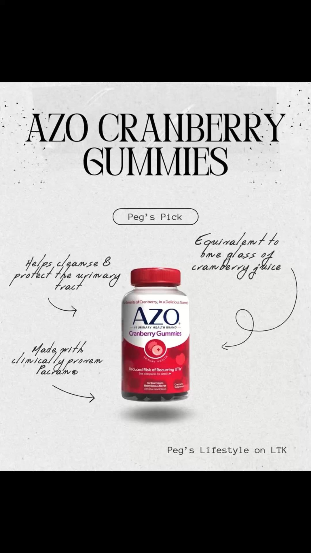 An easy daily wellness favorite 🍒✨

These AZO Cranberry Gummies are made with clinically proven Pacran® and are a convenient way to support urinary tract health while still tasting great 🤍

#LTKfitnessgoals #LTKmorningroutine