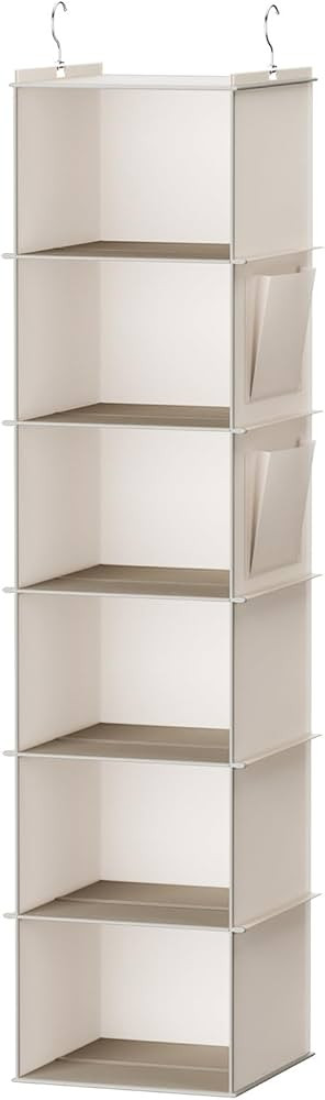 Hanging Closet Organizer, 6-Shelf Closet Hanging Storage with Side Pockets, Beige | Amazon (US)