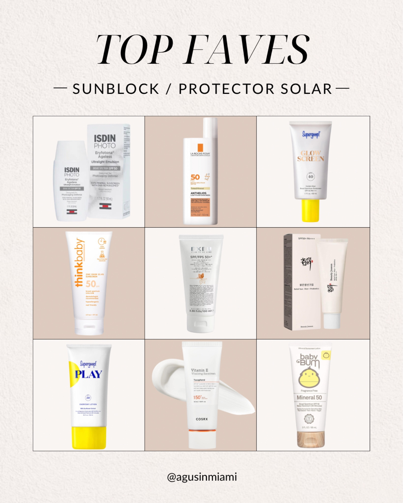 Living in Florida means summer all year long, so sunscreen is a must every day, all year long, in my skincare routine! ☀️🌴 I try to switch brands and choose different types of color, glow, and coverage, depending on the situations I’m going to use it for (beach day, under makeup, instead of foundation, on a day I need an extra glow on my skin, if it’s too hot or too cold outside, etc). So here is a list of my top faves sunscreens, with brands I trust and use! I even use some with my baby! 🥹❤️ Some are Spanish, some are Argentinian, some are Korean, and some are American… whichever you choose from this list, it’s going to be amazing. I can assure you that!