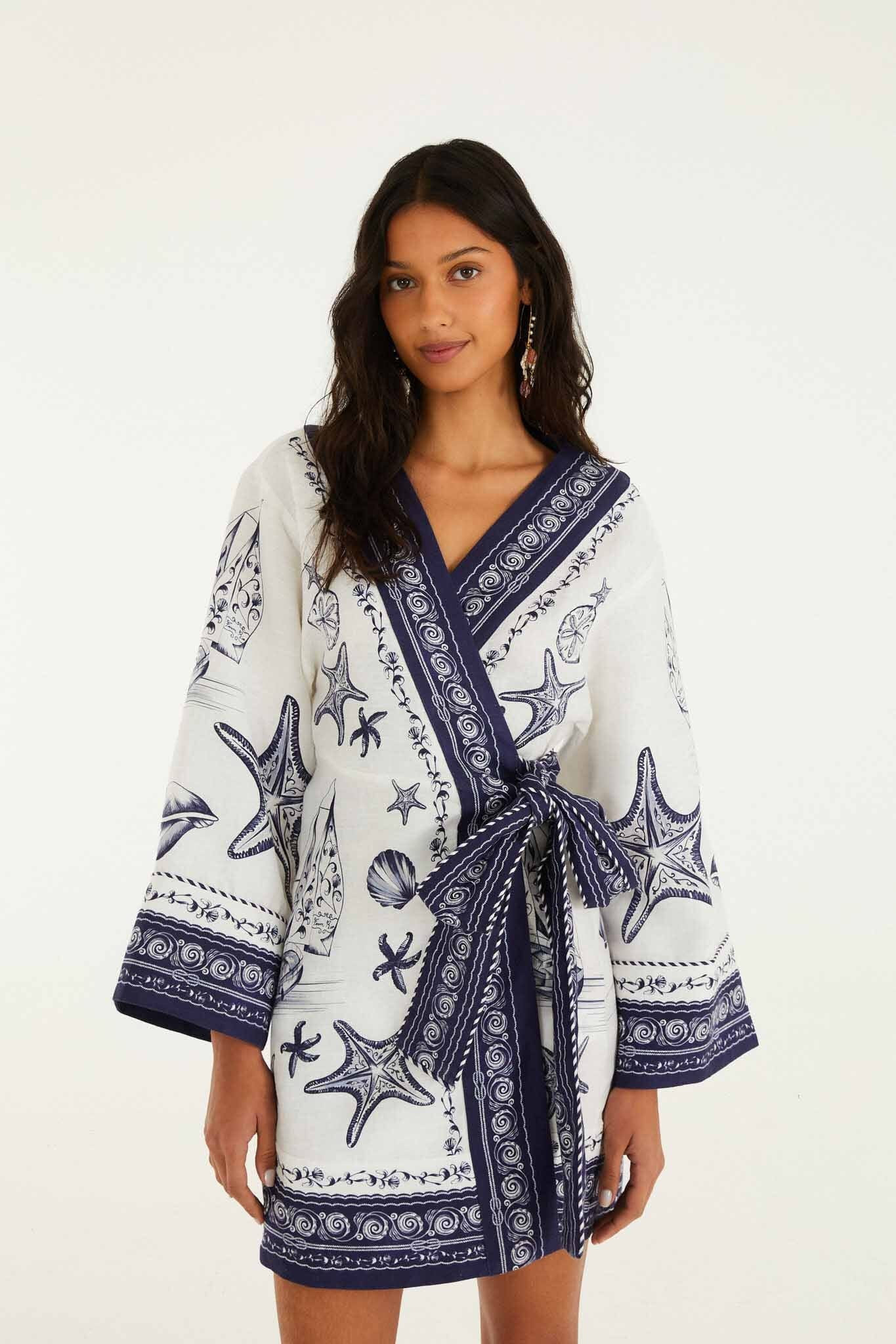 Off-White Coast Scarf Euroflax Premium Linen Mini Dress | FARM Rio | FarmRio (US)