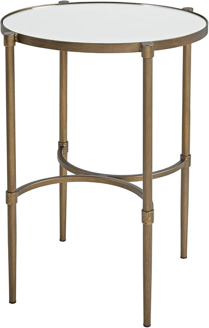 MARTHA STEWART Lia End Table Living Room Decor, Tempered Glass Mirror Top, Metal Base Accent Farm... | Amazon (US)