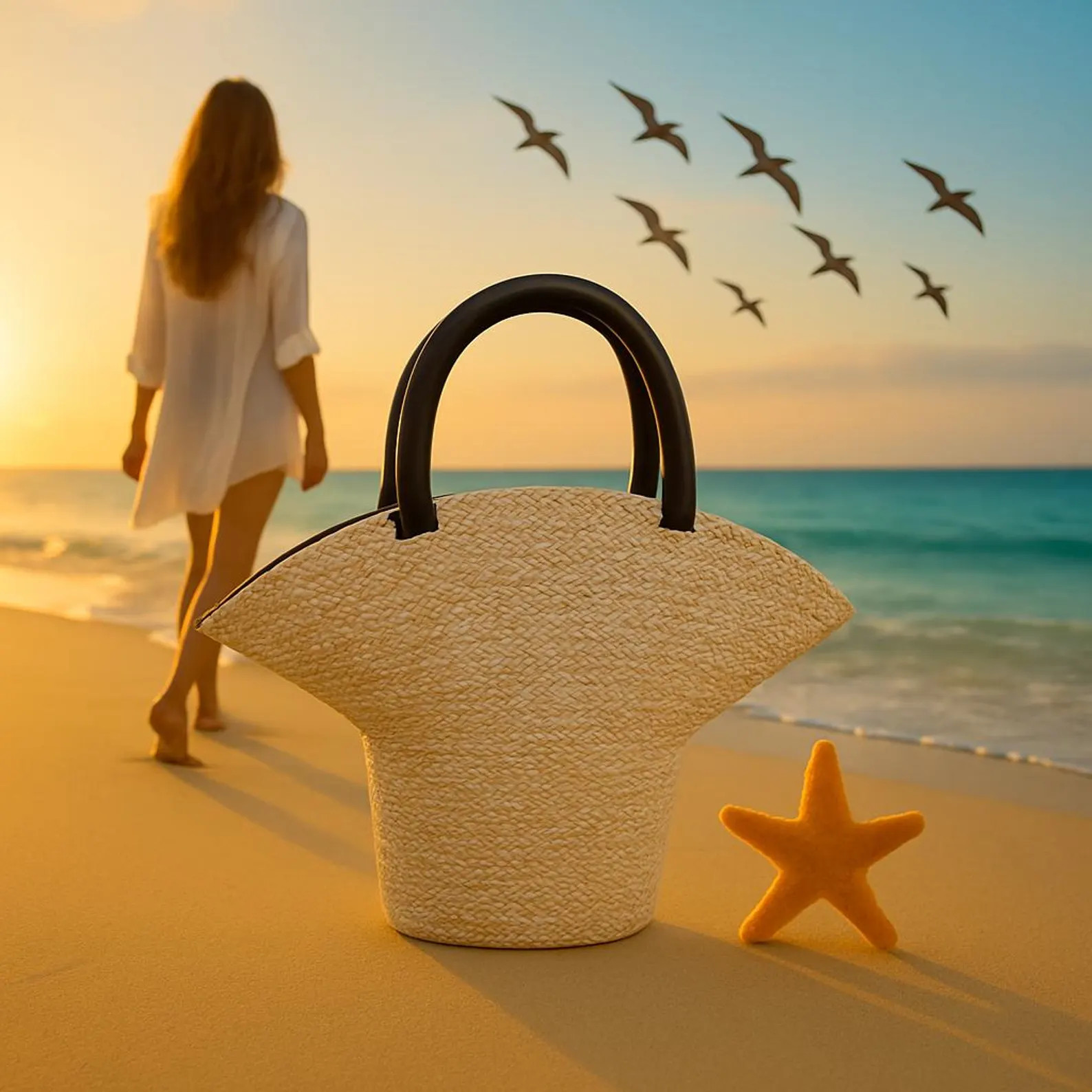 Handmade Straw Hat Bag: Unique Beach Tote with Black Handle | Etsy (Global)