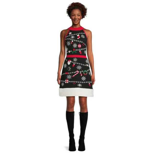 No Boundaries Juniors' Sleeveless Christmas Sweater Dress, Sizes XS-XXXL | Walmart (US)