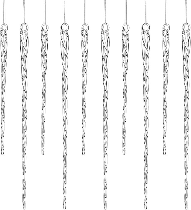 24 Pc Glass Christmas Icicles Ornaments – Set of 12x 4-Inch & 12x 6-Inch Clear Twisted Glass Ic... | Amazon (US)
