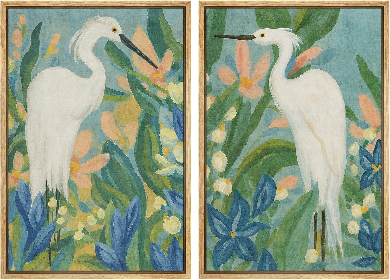Amazon.com: SIGNWIN Framed Canvas Print Wall Art Set Botanical Herons with Floral Jungle Tropical... | Amazon (US)