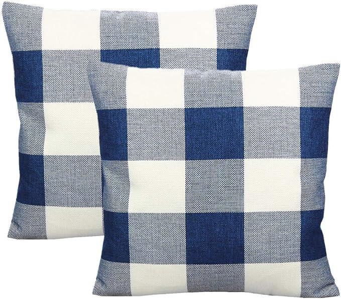 VAKADO Navy Blue and White Buffalo Plaids Throw Pillow Covers Outdoor Decorative Farmhouse Retro ... | Amazon (US)
