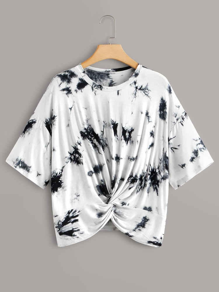 Plus Twist Hem Tie Dye Tee | SHEIN
