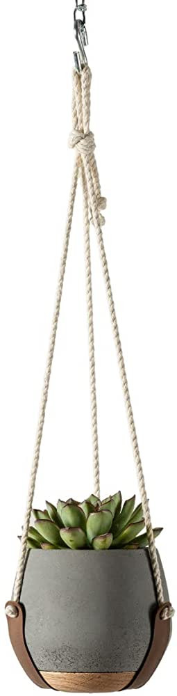 Alternative Function Plant Hangers Pot in Grey | Premium Concrete Planter Basket with Solid Oak W... | Amazon (US)
