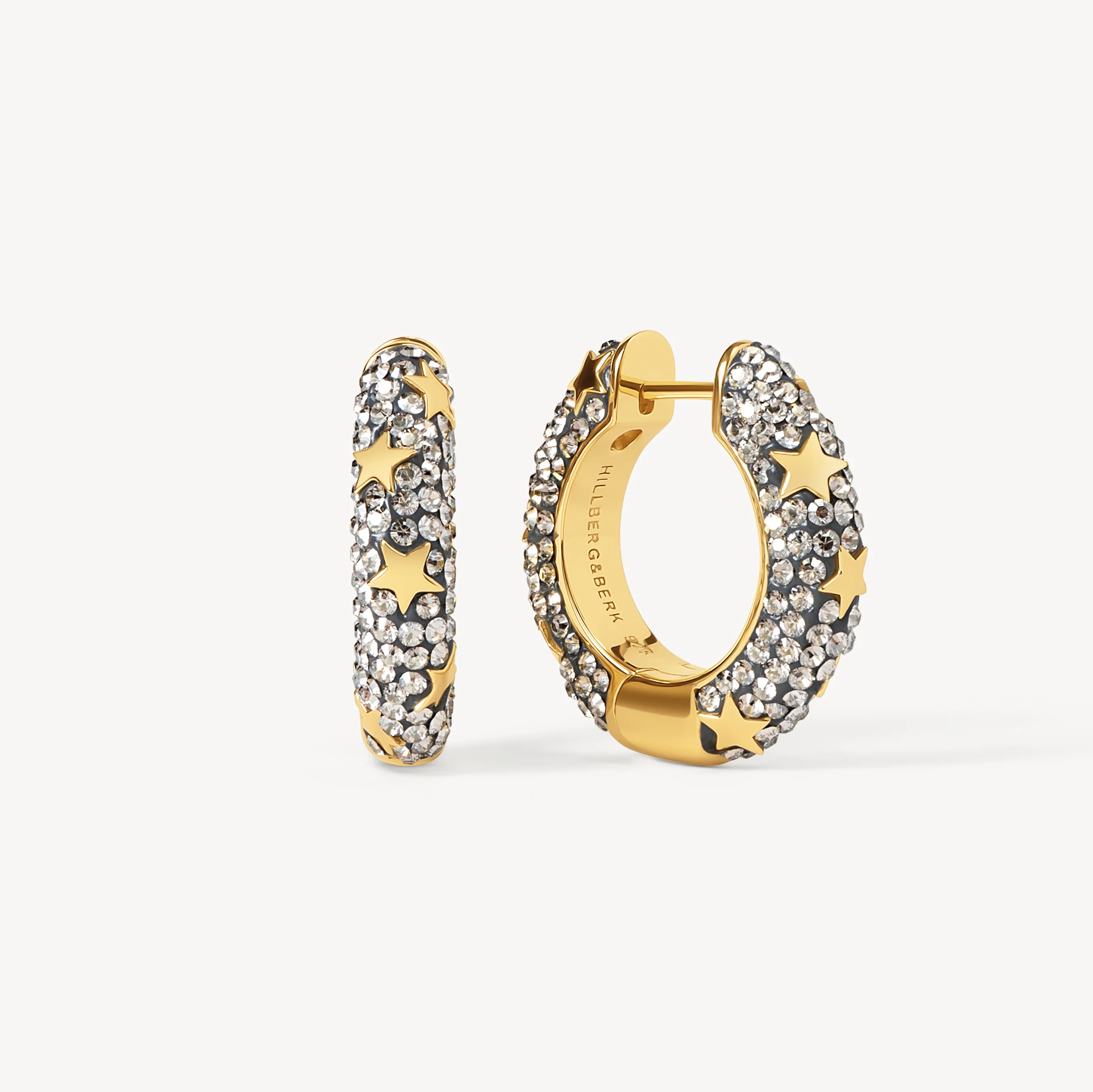 Silver Shade Star Studded Medium Sparkle Hoop Earrings | Hillberg & Berk | Hillberg & Berk