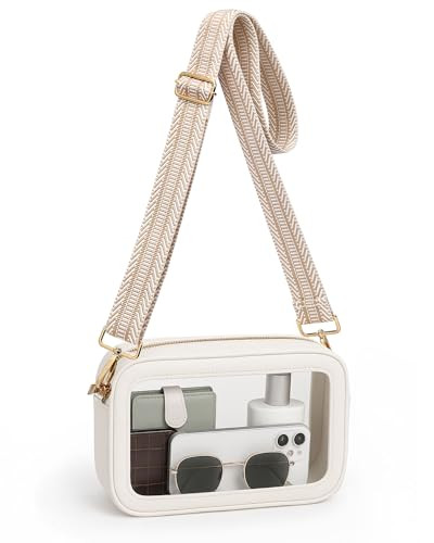 BS-VOG Clear Bag for Stadium Events, Clear Purse for Women, Stadium Approved Crossbody Bag for Concerts Sports Festivals, Beige and White | Amazon (US)
