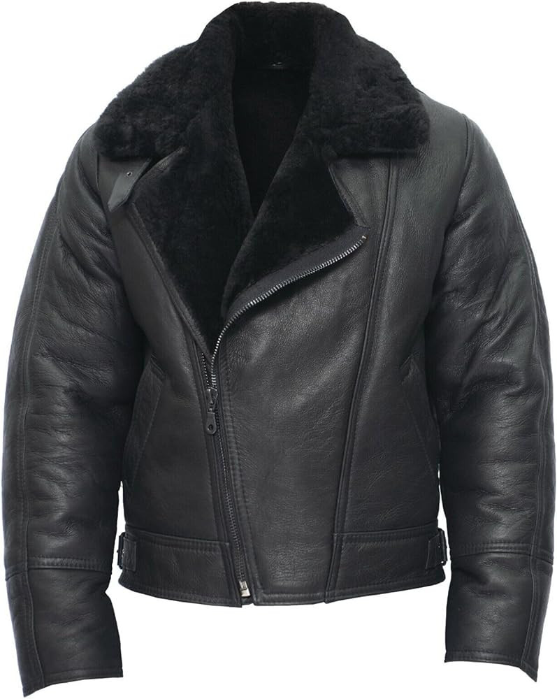 Men’s Aviator B3 Cross Zip Sheepskin Leather Bomber Flying Pilot Jacket | Amazon (US)