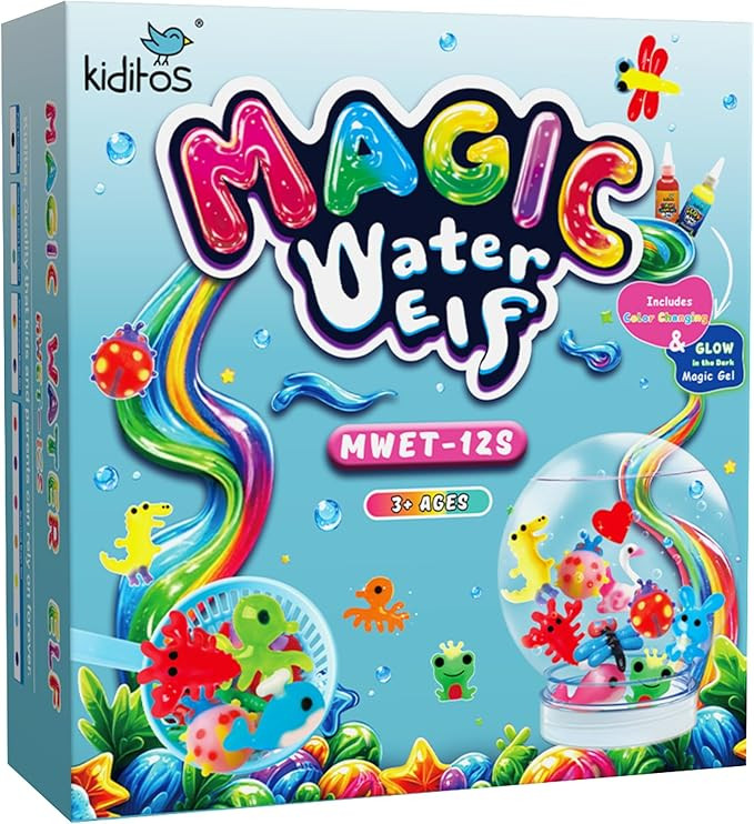 Kiditos Magic Water Elf Toy Kit – Squishies for Kids, 12 Gels + 10 Molds & 1 Bottle, Magic Gel ... | Amazon (US)