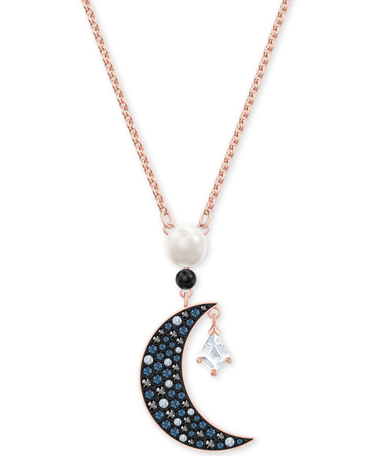 Swarovski Rose Gold-Tone Imitation Pearl & Crystal Moon Pendant Necklace, 15-5/8" + 2" extender | Macys (US)
