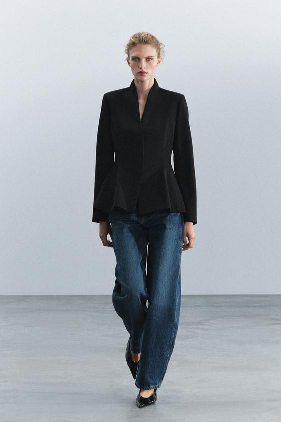 Zara - Zw Collection Wool-Blend Peplum Blazer - Black - Xs - Woman | Zara US