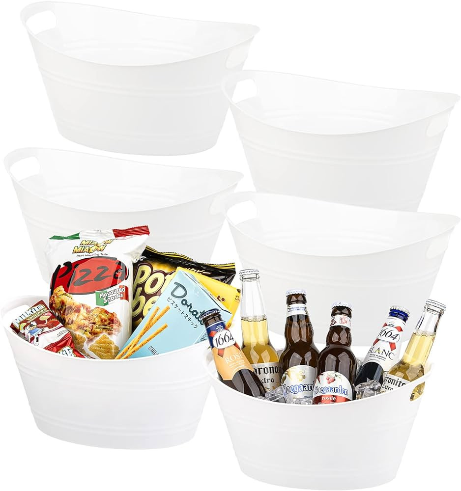 6 Pack Plastic Oval Storage Tub, Ice Bucket for Wine, Beer and Champagne, Bottle Drink Cooler for... | Amazon (US)